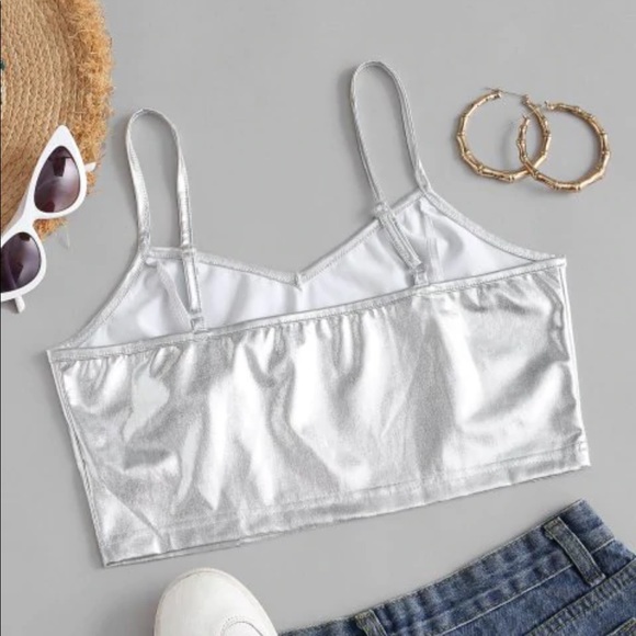 NWT zaful cropped shiny glitter cami top - Picture 2 of 11